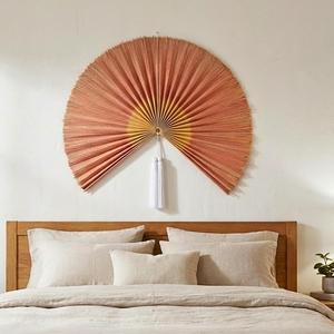 Grand ventilateur mural en bambou rose, fait main, style bohème, tissé, décoration murale 40 pouces, cadeau, fournisseur en gros - Product Image 3