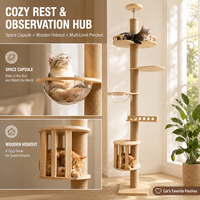 Tour d'escalade pour chat de style japonais, design capsule spatiale, avec griffoir, 4 niveaux et plus, en bois, pour salon, articles pour animaux de compagnie