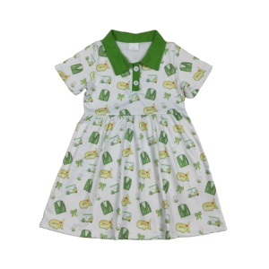 Vestido de Verano para Niña GSD3141 RTS, Estampado de Golf Verde, Sin Mangas, Transpirable, Hasta la Rodilla, Venta al por Mayor - Product Image 1