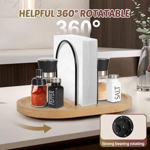 LUMINA Holder Table Rotating Standing <b>Dispenser</b> with Salt Pepper Shakers and <b>Napkin</b> Storage Rustic Bamboo Metal Caddy - Product Image 2
