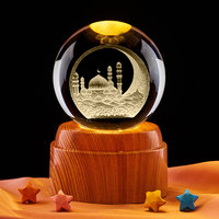 Boule de cristal décorative pour entrée de mosquée du Moyen-Orient, cadeau de fête, figurine, anniversaire, chambre à coucher, support, boule de 6 cm et 8 cm