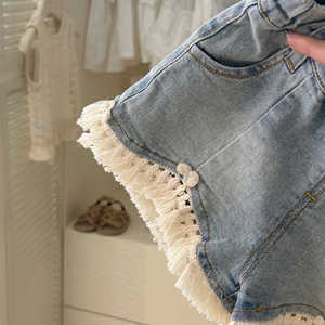 Tongxingyuan Girls Summer Set Hollow-out Vest Denim Shorts Cotton Two-Piece Children Outfits - Product Image 4