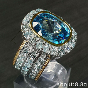 Anello con pietre scintillanti bicolore per donna, elegante anello alla moda, accessorio gioiello per tutti i giorni - Product Image 5