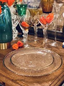 Único estilo europeo <span class=keywords><strong>Color</strong></span> ámbar pastel fruta helado cuenco de cristal cargador de pie platos juegos <span class=keywords><strong>vajilla</strong></span> para boda con oro - Product Image 6