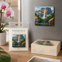 Aimant de réfrigérateur en céramique souvenir du Venezuela, motif Chute d'eau d'Ange, drapeau national et orchidée, impression artistique, personnalisable OEM ODM, vente en gros