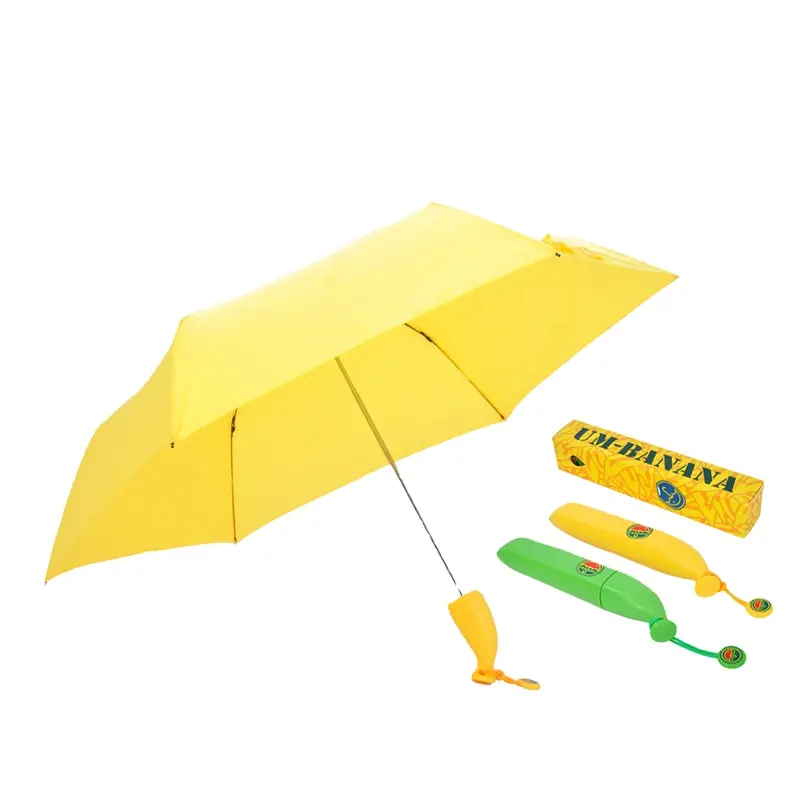 Mini guarda-chuva compacto portátil, forma de banana, cabo curto, proteção uv, 3 dobras, guarda-chuva
