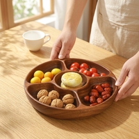 Plateau de rangement en bois haut de gamme, style rond chinois, à 5 compartiments, avec couvercle, pour noix, bonbons et thé, pour table