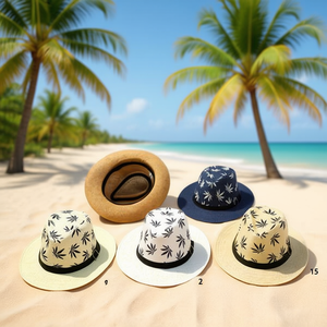Sombrero Panamá de Paja Densa con Estampado de Palmeras y Banda de Cuero, 57, 58, 59 cm, para Hombres y Mujeres, Uso en Exteriores de Verano - Product Image 3