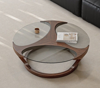 Table basse moderne en bois massif minimaliste pour salon, table basse circulaire en verre