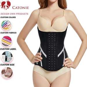 Ceinture amincissante pour femme en <span class=keywords><strong>latex</strong></span> lisse avec 9 baleines en acier, 4 rangées de crochets, gaine sculptante pour le contrôle du ventre, idéale pour le sport et l'entraînement - Product Image 1