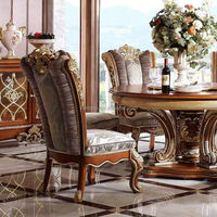 Tables à manger rondes en bois de luxe de style antique royal, meubles de salle à manger, ensemble de table ronde sculptée de style antique américain pour 6 à 8 chaises