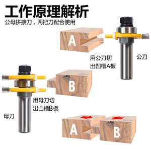 Woodworking Milling Cutter 1/4 1/2 Shank 3 Flute T-Type Tenon Cutter For Cabinet Flooring Window Joinery - Product Image 2
