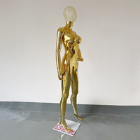 Mannequin Femme Grande Taille Courbe en Chrome Argenté avec Poitrine Généreuse et Tête Métallique Creuse, Finition Dorée Miroir, Vente en Gros