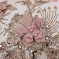 Tissu en tulle brodé de fleurs 3D avec paillettes et guipure pour robe de 15 ans et adulte