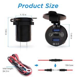 12V/24V tripla <span class=keywords><strong>USB</strong></span> <span class=keywords><strong>per</strong></span> <span class=keywords><strong>auto</strong></span> in metallo <span class=keywords><strong>USB</strong></span>-C carica <span class=keywords><strong>auto</strong></span> tipo C PD doppio QC3.0 porte con interruttore Touch QC3.0 QC3.0 QC3.0 - Product Image 5