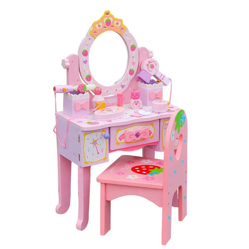 Kids Toys Simulation Wooden Dressing Table Gift for Girl Dressing Table For Baby Girl Children Pretend Play Toys