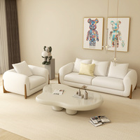 Ensemble Canapé de Luxe Moelleux Haute Qualité, Canapés Modernes en Tissu Blanc avec Pieds en Bois Massif pour Mobilier de Salon et Maison