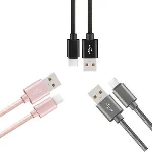 Cabo de metal trançado de náilon para celulares, fio tipo c para carregamento rápido e dados para samsung galaxy s21 3ft 6ft