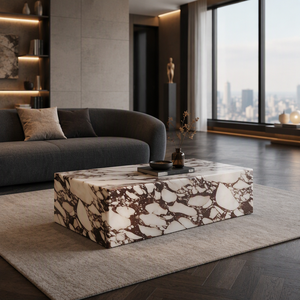 Table basse en marbre VERE Stone Furniture, socle bas, salon, luxe, naturel, personnalisé, Calacatta Viola, table d'appoint - Product Image 2