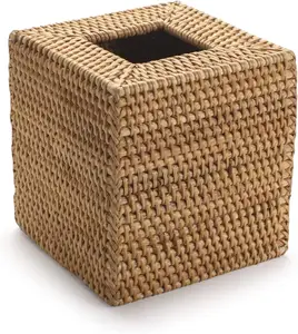 direct sale high quality Square Rattan Tissue Box Cover Hand Woven wicker Tissue storage box Holder