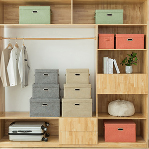 Cloth Wardrobe Storage Box With Lid Large Size Foldable Rectangle Beige And Gray Clothing Organizer - Product Image 3