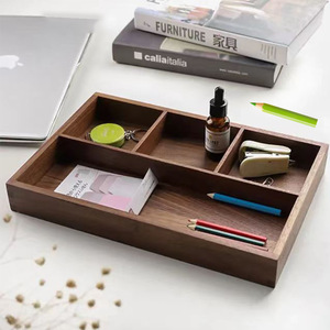 Caja de almacenamiento de escritorio con divisiones de madera de acacia, organizador de llaves y artículos de papelería para la entrada, organizador de joyas y cosméticos, larga - Product Image 1