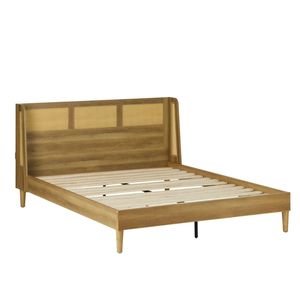 Modern Solid Wood Queen <b>Platform</b> <b>Bed</b> Light Honey Finish Minimalist Wooden <b>Bed</b> Frame for Hotel Home and Villa Bedroom Furniture - Product Image 2