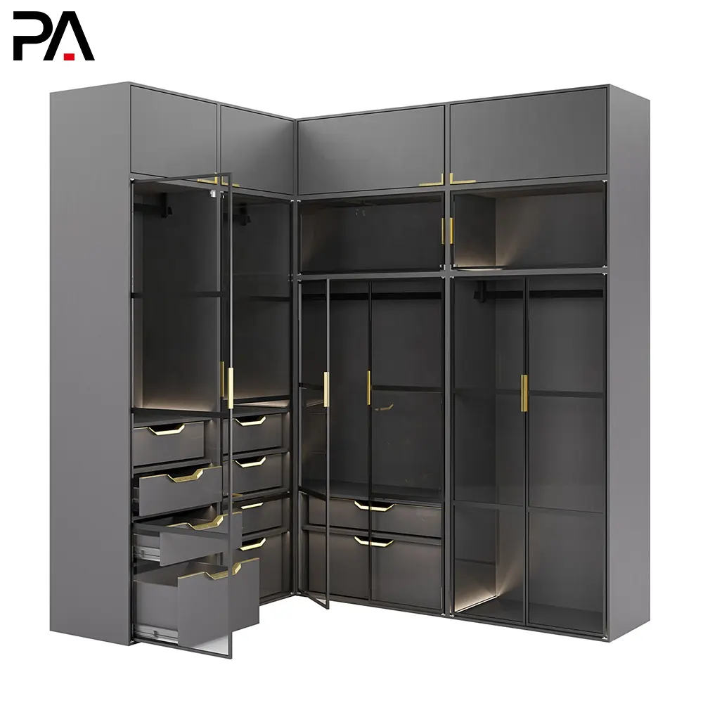 PA custom made Italian style modern bedroom glass wardrobe design