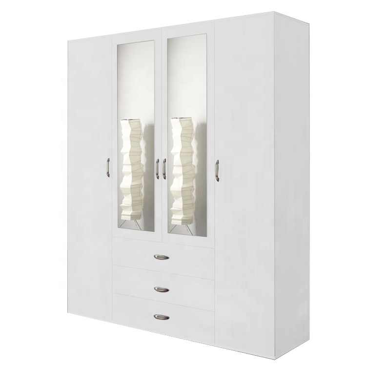 Tùy chỉnh 4 cửa cao cấp phòng ngủ armoire mở lưu trữ tủ quần áo phòng ngủ tủ quần áo với gương và ngăn kéo