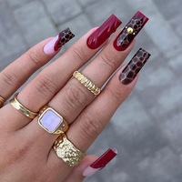 Groothandel Europese Amerikaanse stijl wijnrode 3D bloemenpatroon lange opzetnagels kant-en-klaar Franse stijl chique hoge kwaliteit vingernagels