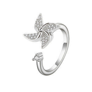 2026 New Micro Pave Zircon Rotating Windmill Open <b>Adjustable</b> <b>Rings</b> Copper Gold Plated Anti Anxiety Impatience Jewelry - Product Image 5