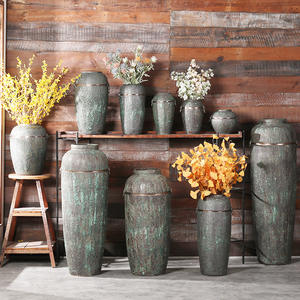 Florero de cerámica Vintage <span class=keywords><strong>para</strong></span> suelo de cerámica, jarrón grande <span class=keywords><strong>para</strong></span> patio, sala de estar, decoración de anillo de cobre - Product Image 2