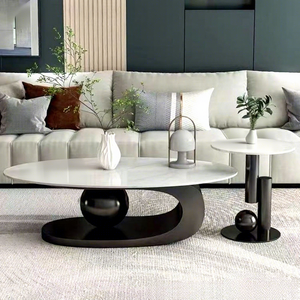 Tavolino da Caffè Ovale, Tavolino con Piano in Pietra, Semplice per Soggiorno, Piccolo Appartamento, Vendita all'Ingrosso del Produttore - Product Image 2