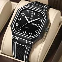 POEDAGAR 608 Montre Homme Tendance Créative Étanche Lumineuse Date Jour Bracelet Silicone Unique Quartz Montre-Bracelet Masculine Reloj