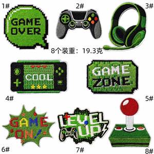 New Iron on Embroidery Green Color Game Series Game Machine Earphone Game Over Level up Patch for Decoration Gift - Product Image 2