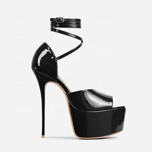 Zapatos de tacón alto fino con plataforma y correa al tobillo para mujer, sandalias de charol con punta abierta para bailarinas de pole dance, zapatos de club para mujer - Product Image 6