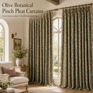 Rideau floral en lin mélangé Olive 190 GSM, sur mesure, style Château Français, pour décoration de salon - Product Image 2