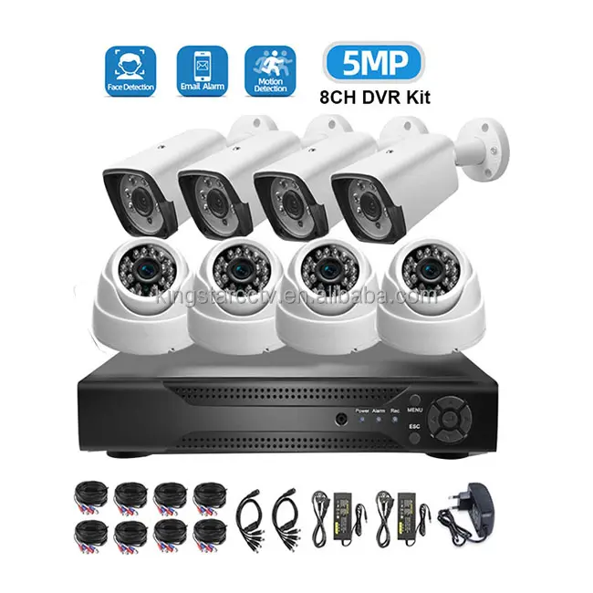 8CH HD 5MP AHD DVR 키트 APP 얼굴 감지 CCTV 시스템 8PC 5MP 총알 방수 카메라 야외 보안 H265 전체 세트 IP66