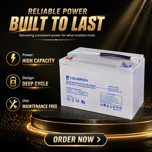 <span class=keywords><strong>Batterie</strong></span> rechargeable Champion Pure <span class=keywords><strong>Gel</strong></span> <span class=keywords><strong>12V</strong></span> <span class=keywords><strong>100Ah</strong></span> 1200Wh à décharge profonde pour systèmes solaires, appareils électroménagers, onduleurs et outils électriques - Product Image 2