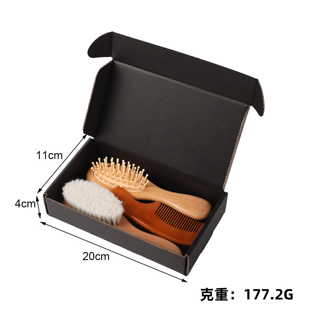 16130 Coffret contenant une brosse en laine grand format 3 pièces en chêne