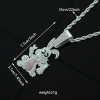 Collier Lapin Animal de Bande Dessinée à la Mode Plaqué Or 18k Hiphop Bling Glacé 5a Cz Lapin Pendentif CollierBijoux pour Hommes Femmes