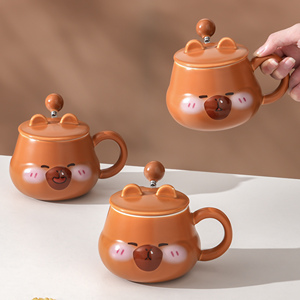 Wholesale 400ml 3D Embossed Cute Novelty <b>Ceramic</b> Coffee Mug Creative Cute Cartoon Design Tea <b>Cup</b> Animal Shaped <b>Cups</b> - Product Image 3