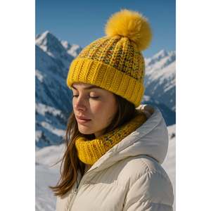 Women's Saffron Pom-Pom <b>Wool</b> <b>Beanie</b> BERE1142 - BERE1142-SAFFRON - Product Image 3