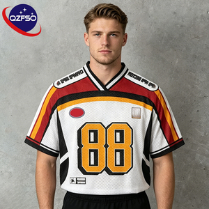 QZFSO Custom Hip Hop Vintage Sublimation Soccer T Shirt American Football Uniform <b>Top</b> Rhinestone Mesh Fabric Rugby Sport Jersey - Product Image 1