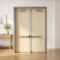 Porte coupe-feu à double battant avec barre anti-panique et ferme-porte automatique, porte en acier ignifuge pour usage commercial et industriel