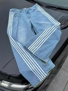 <span class=keywords><strong>Jeans</strong></span> Vintage da <span class=keywords><strong>Uomo</strong></span> Blu Chiaro Lavato, Vestibilità Ampia e Baggy, Stile a Zampa con Righe, per Streetwear e Casual - Product Image 4