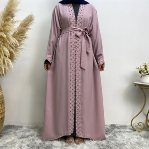 Hot Sale Pearl Abaya High Quality Crepe Long Sleeve Open Abayas <b>Cardigan</b> Middle East Islamic Fashion Clothing 1838# - Product Image 4