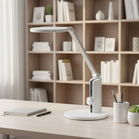Lampe de bureau LED en aluminium avec abat-jour rond simple, éclairage latéral flexible contemporain, intensité variable en continu, alimentation électrique CC