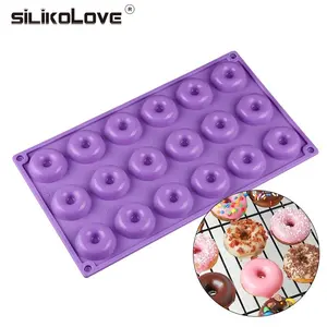 Toptan fırın silikon kalıp-Mikrodalga fırın güvenli 18 kaviteler Mini silikon Donut kalıp DIY