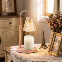 Lampe chauffe-bougie rose romantique avec abat-jour en verre gaufré, chauffe-bougie sans flamme, variateur et minuterie réglables, support décoratif pour la maison